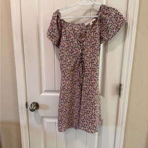 Floral Tie-Front Short Sleeve Dress in Yellow and Purple ROW A size small